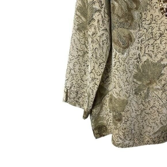 Chicos Silk Blouse Large Floral Artsy Embellished Fairycore Bohemian Whimsigoth - Picture 4 of 9